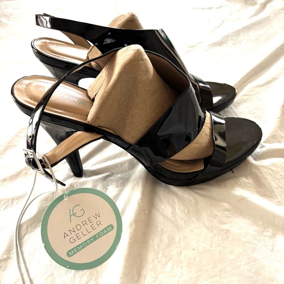NWT Andrew Geller Women's Black Theola Sandal Pump cone heel.SZ 10 M Brand New - Picture 2 of 15